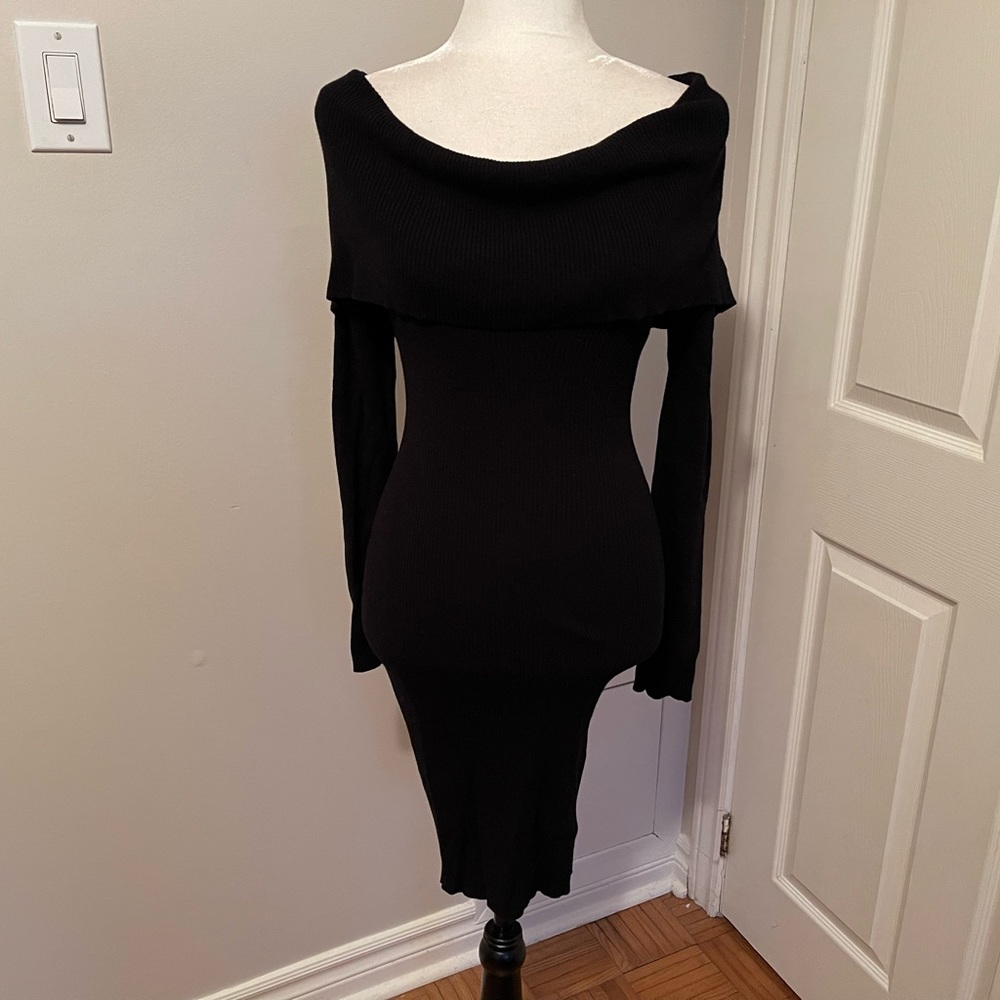 Sexy Off the Shoulder Black sweater dress